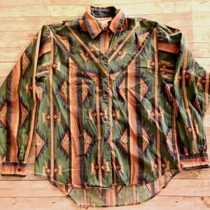 Vintage Cody James keyhole cutout western aztec multi color shirt womens Medium